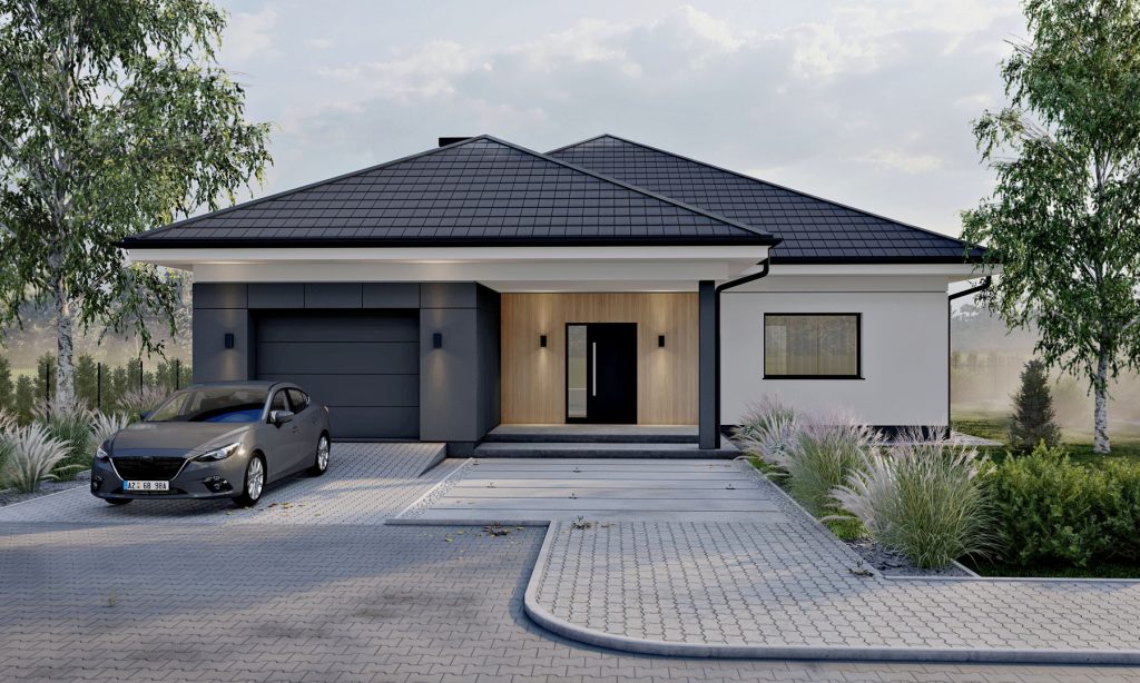 dom z garażem jednostanowiskowym